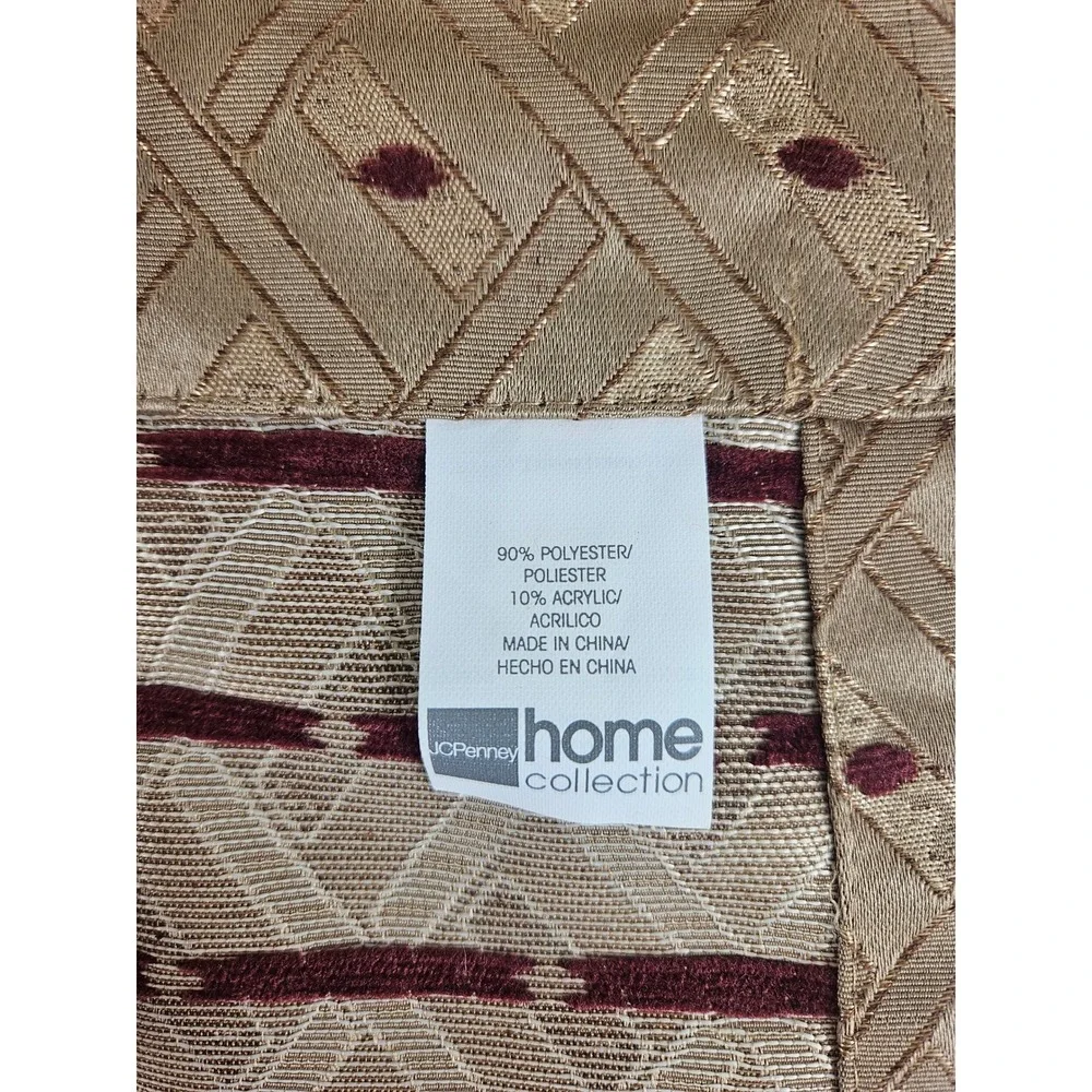 JCPenney Home Vintage 4 Gold Metallic Burgundy Geometric Jacquard Curtains 84x54